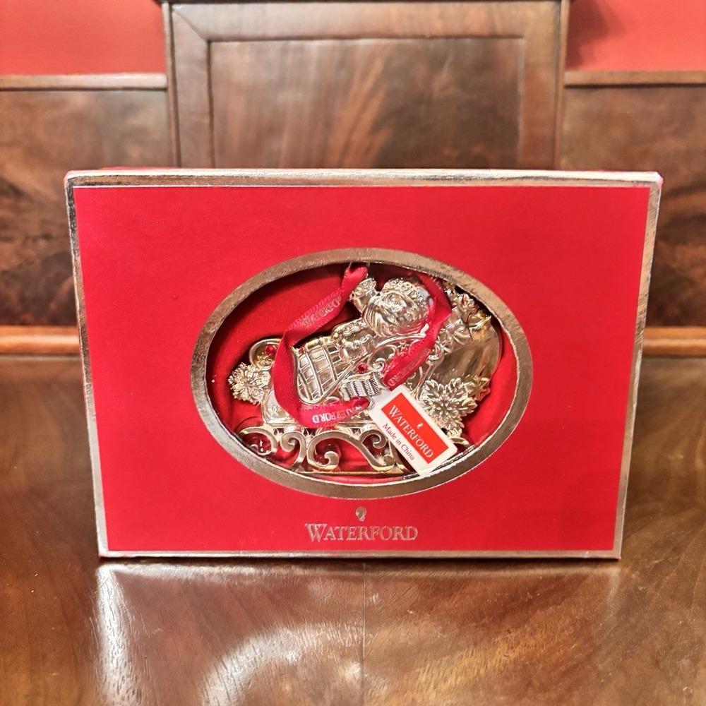 Waterford 2011 Santa Sleigh Christmas Ornament‎ Red Crystals Silver Tone w/ Box